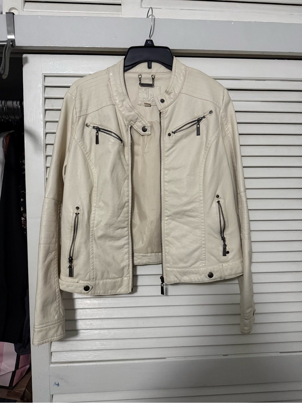 Women’s Cream Faux Leather Moto Jacket